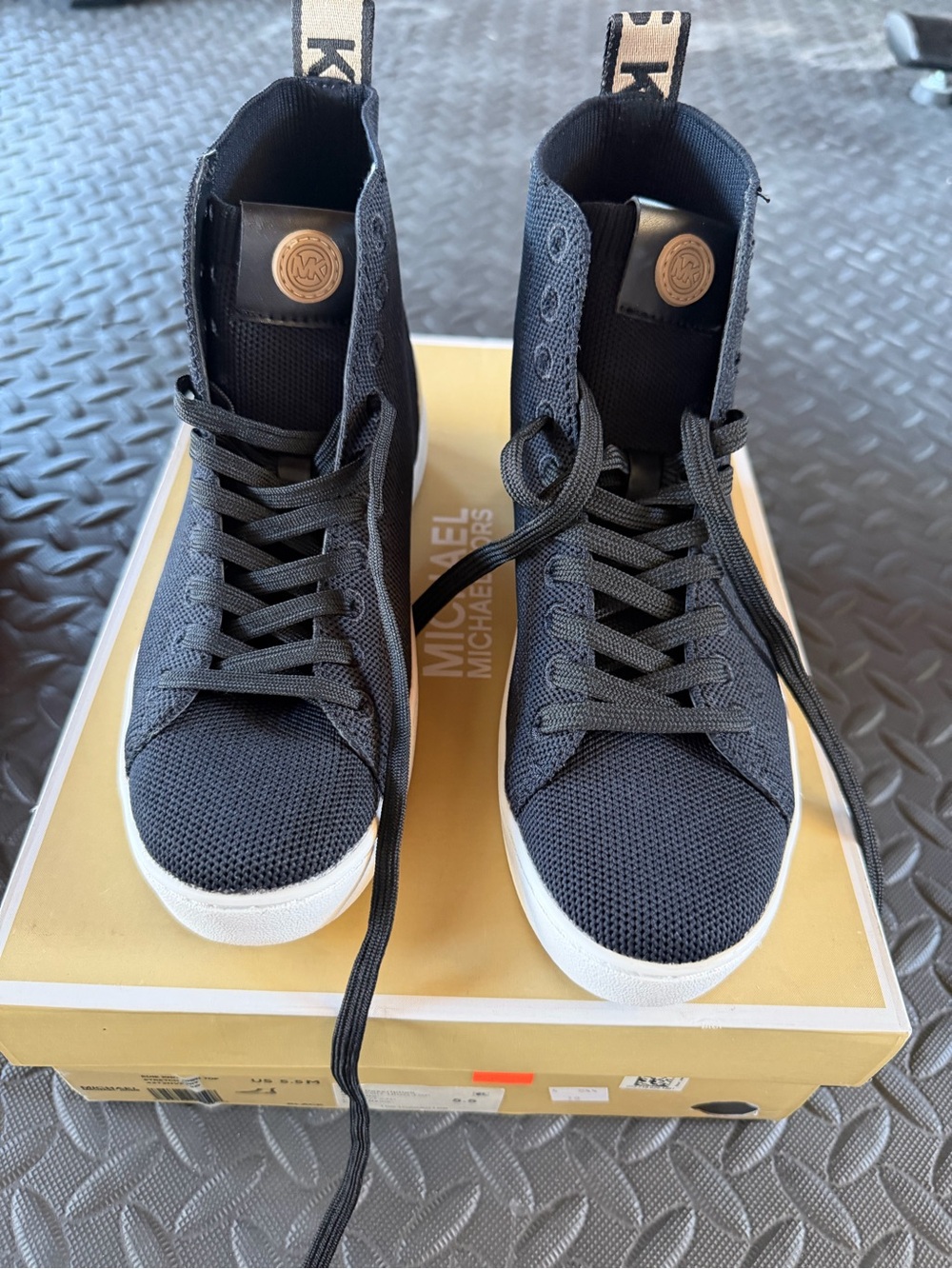 Michael Kors Black Knit High-Top Sneakers with White Sole